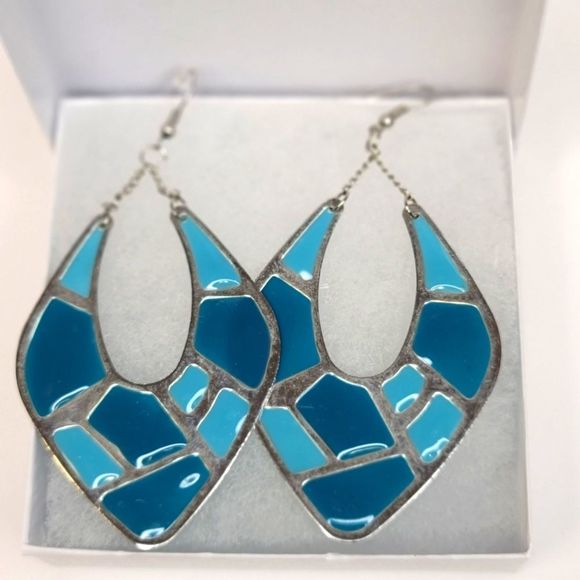 Blue Windowpane Earrings  - Picture 1 of 3
